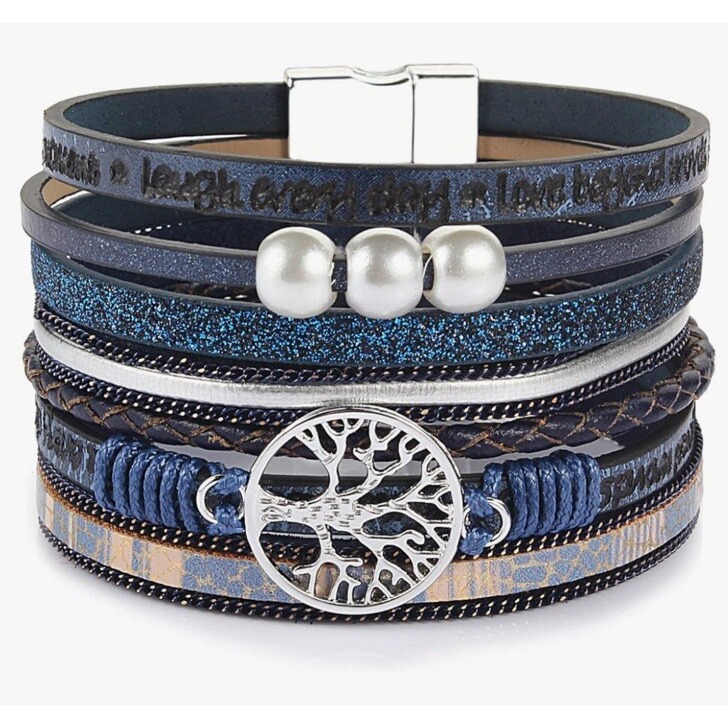 Inspirational Tree Of Life Leather Bracelets For Women,Birthday Mothers Blue
